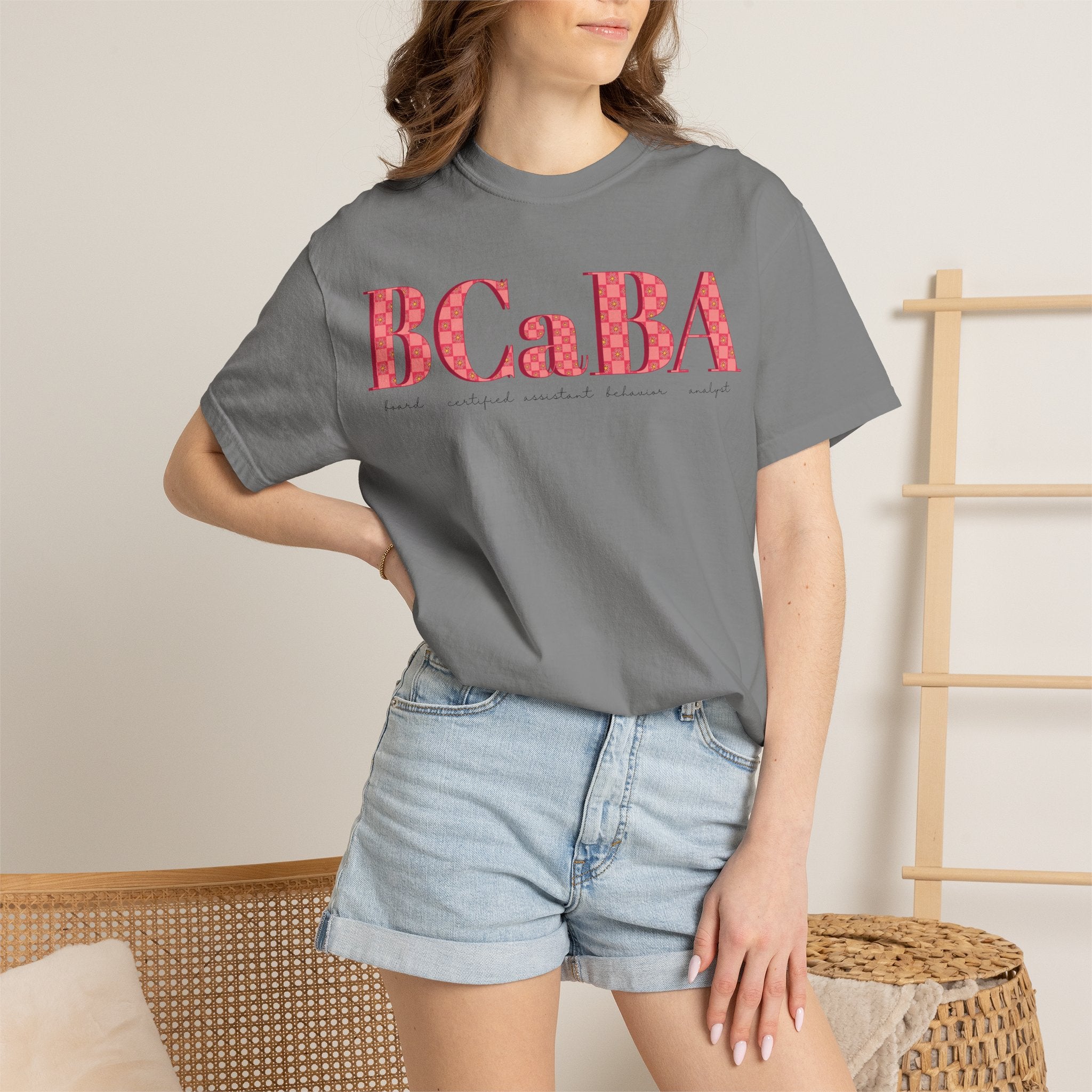 BCaBA | Board Certified Assistant Behavior Analyst | Checker | Retro | Flower | Comfort Colors | T Shirt
